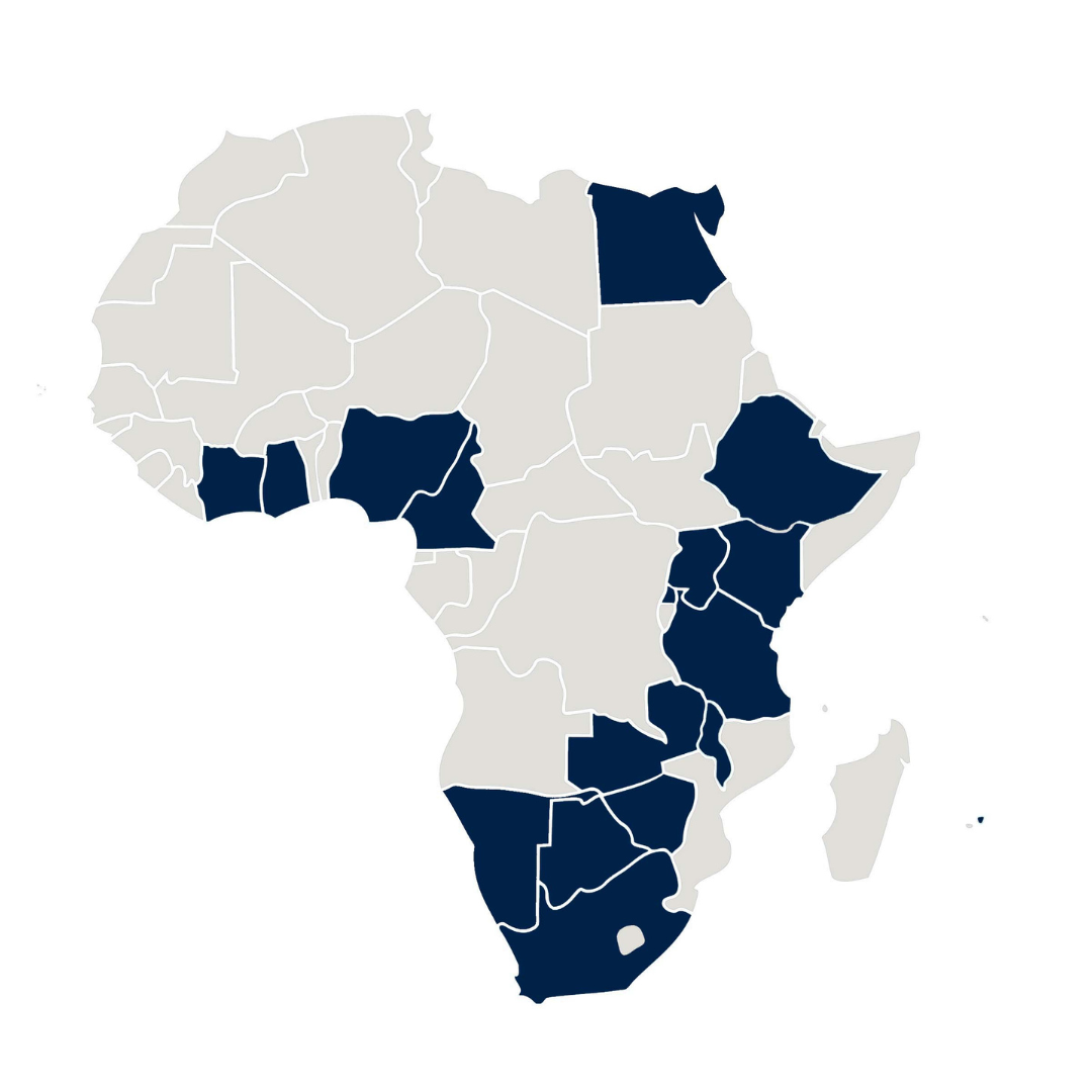 Map of Africa with 16 countries highlighted.